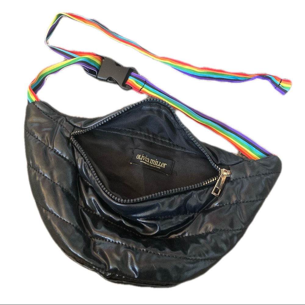Olivia Miller Black Fanny Pack with Rainbow Strap and Gold Zipper Waist Pouch